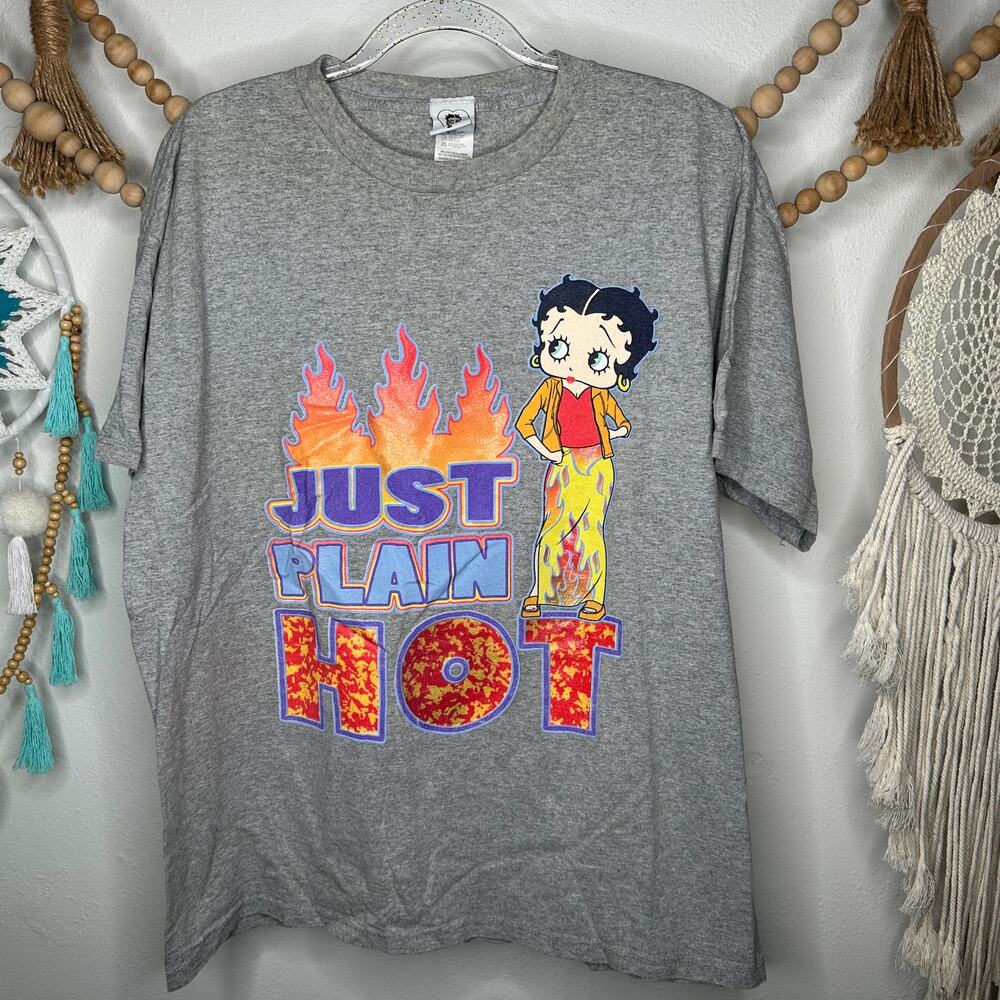 Betty Boop 2001 y2k Just Plain Hot Gray Graphic T